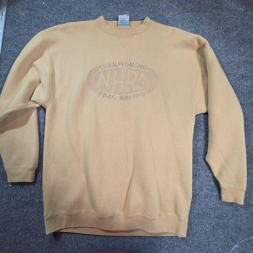 NHRA Sweatshirt Mens XL Beige Racing Drag Racing Cadre Crewneck Fleece Pullover
